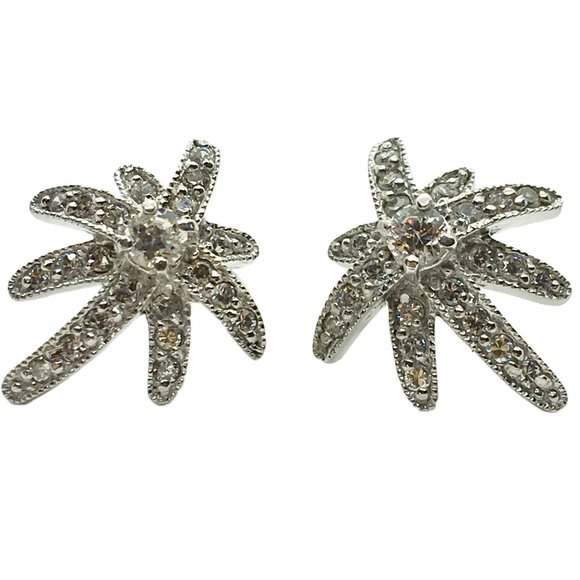 Starburst Earrings Sterling Silver w/ Pave Cz - Picture 1 of 5